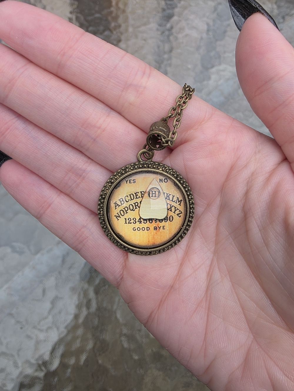 Spooky Cool Vintage Bronze Style Ouija Board Pendant Necklace - Long 23" Chain